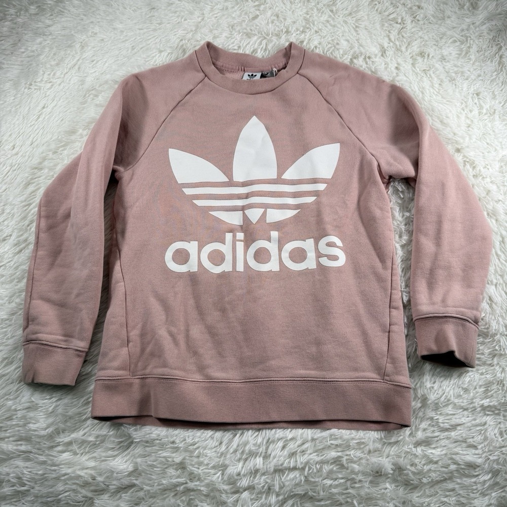 Adidas Sweatshirt Mens XS‎ Blush Big Trefoil Logo Sweater 3 Stripe Pullover NWOT